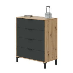Cassettiera Alfana, 76x40h94 cm, Rovere nodi e Antracite<Dmora New