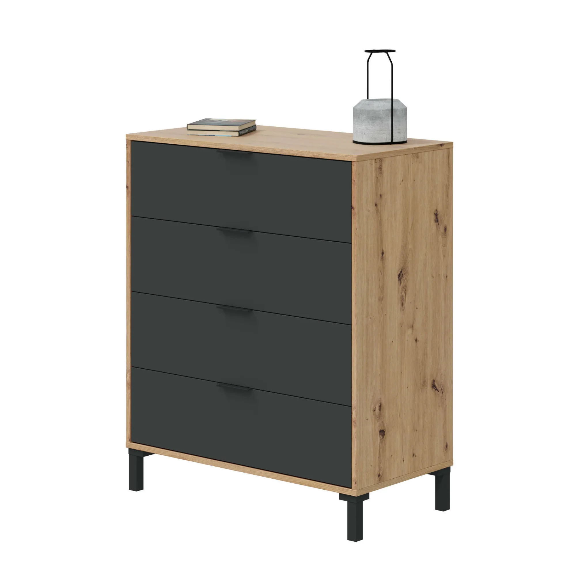 Cassettiera Alfana, 76x40h94 cm, Rovere nodi e Antracite<Dmora New