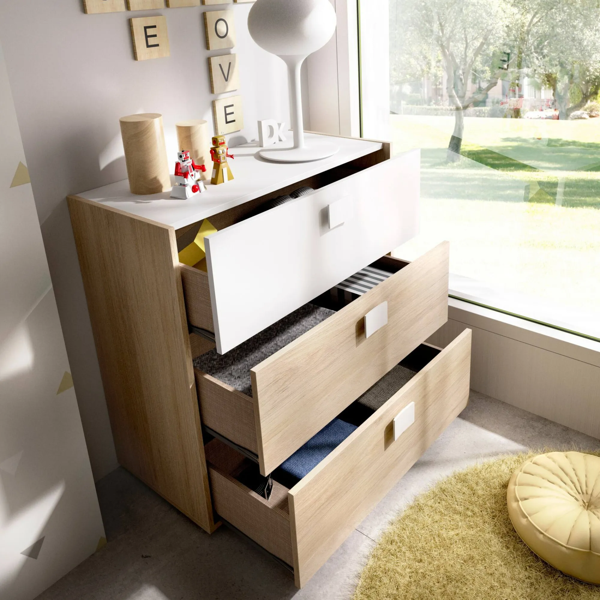 Cassettiera Alibaba, 80x43h81 cm, Rovere e Bianco<Dmora Discount