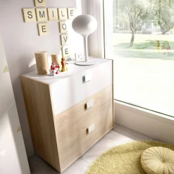 Cassettiera Alibaba, 80x43h81 cm, Rovere e Bianco<Dmora Discount