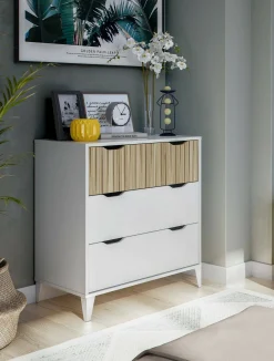 Cassettiera Archi, 71x40 h76 cm, Bianco e Rovere<Dmora Best Sale
