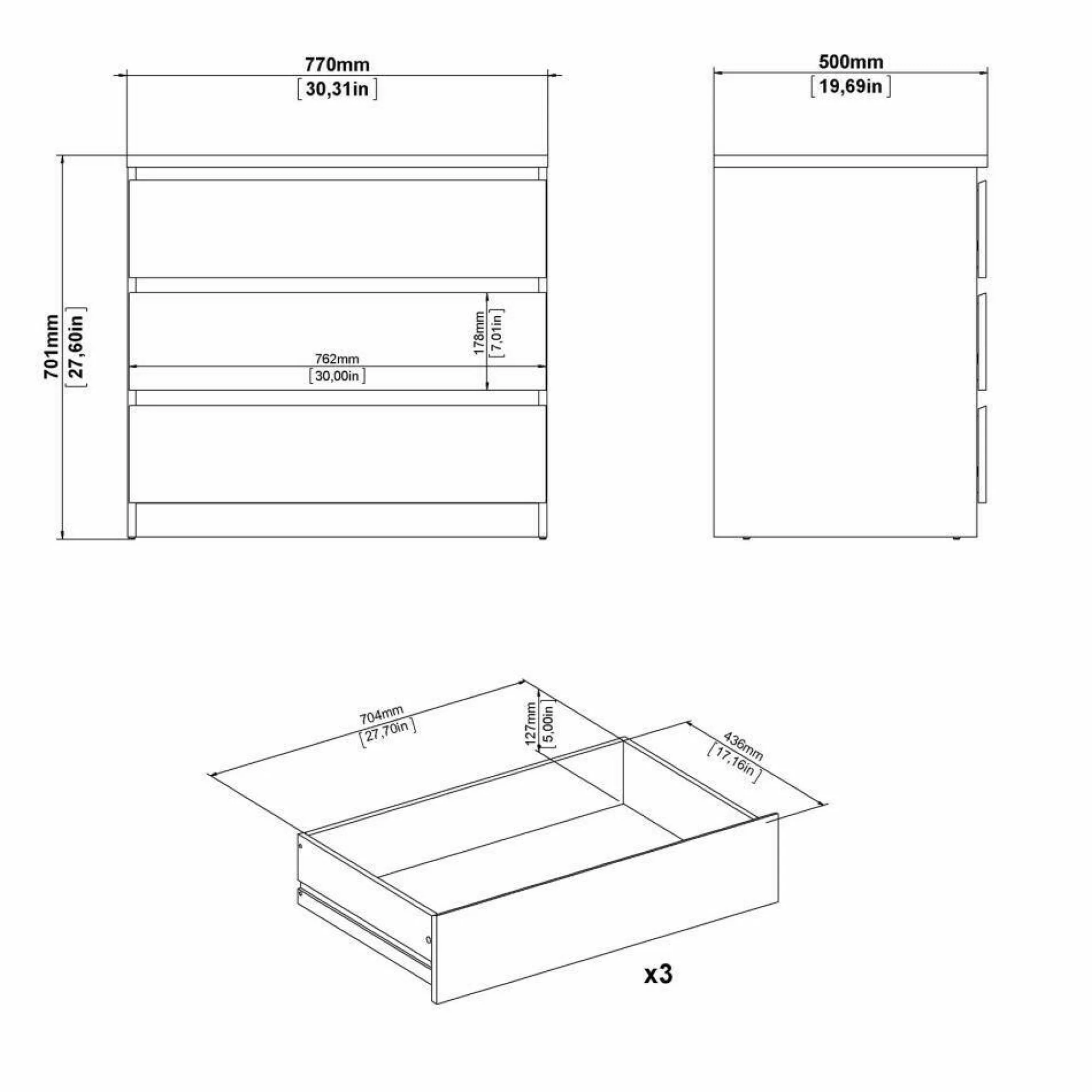 Cassettiera Artic, 50x77 h70 cm,<Dmora New
