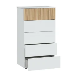 Cassettiera Asiatica, 61x40h109 cm, Bianco e Rovere<Dmora Fashion