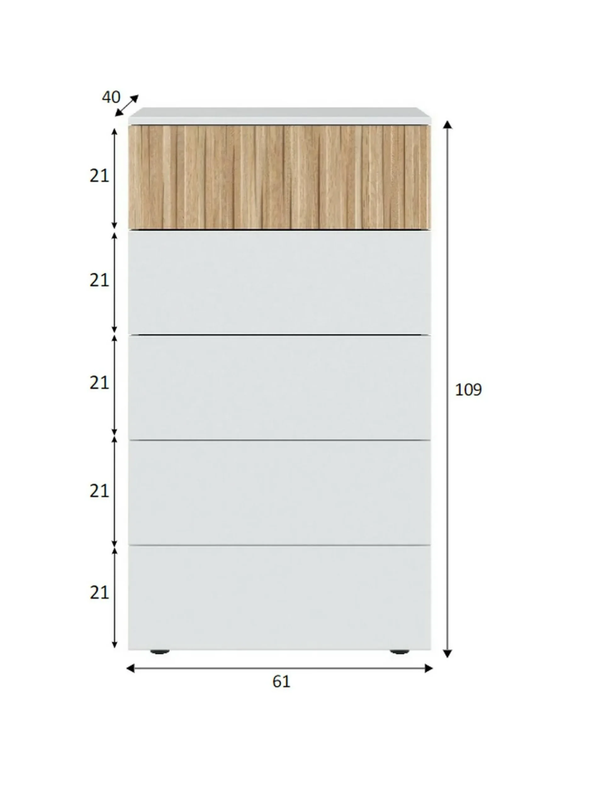 Cassettiera Asiatica, 61x40h109 cm, Bianco e Rovere<Dmora Fashion