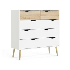 Cassettiera Aurelio, 98x39 h100 cm, Bianco e Quercia<Dmora Discount