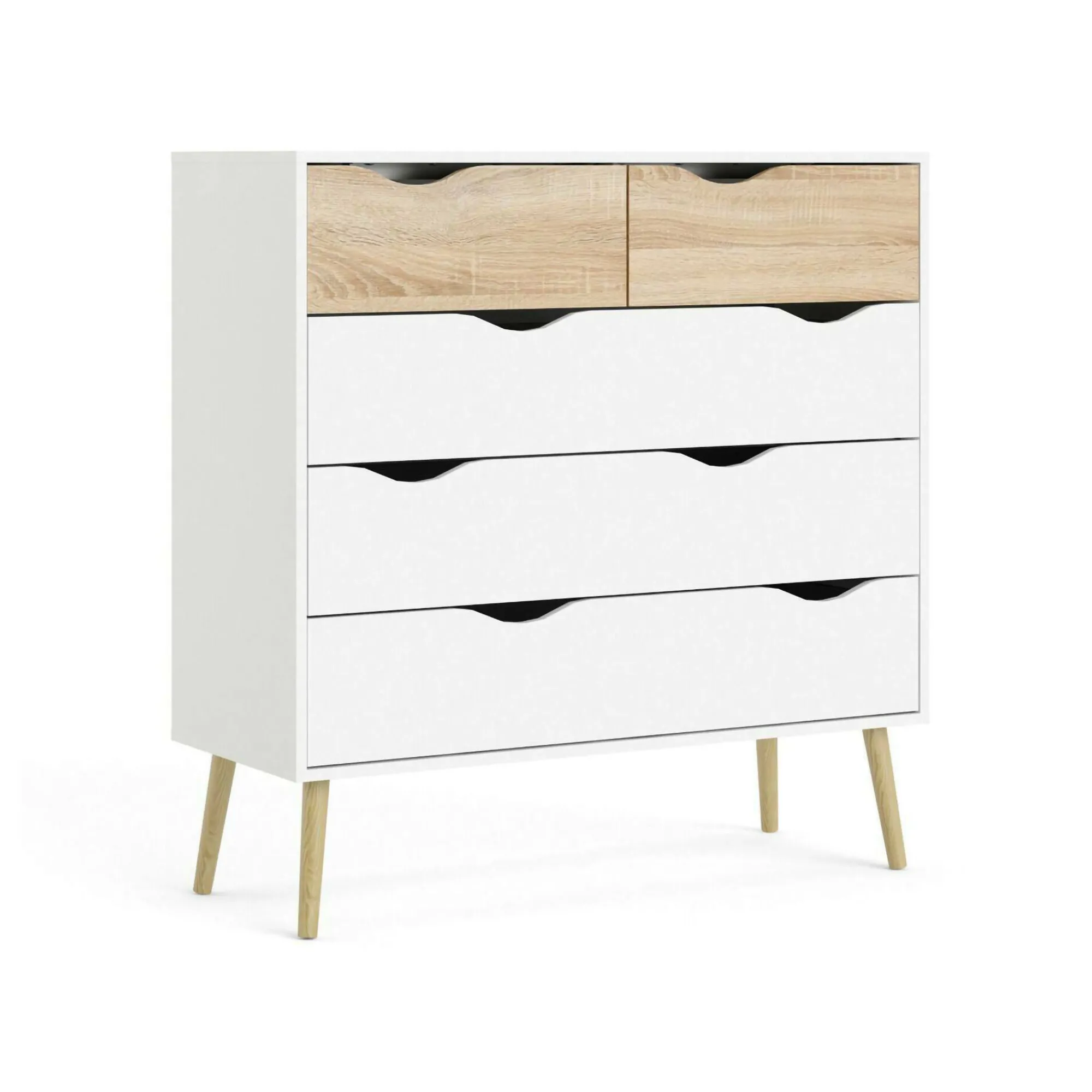 Cassettiera Aurelio, 98x39 h100 cm, Bianco e Quercia<Dmora Discount