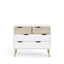 Cassettiera Azir, 98x39 h81 cm, Bianco e Quercia<Dmora Best