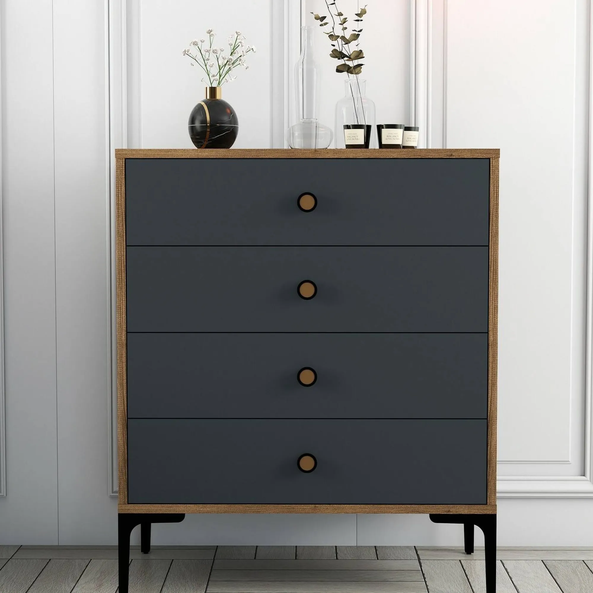 Cassettiera Daceitun, 76x40h91 cm, Noce e Antracite<Dmora Sale