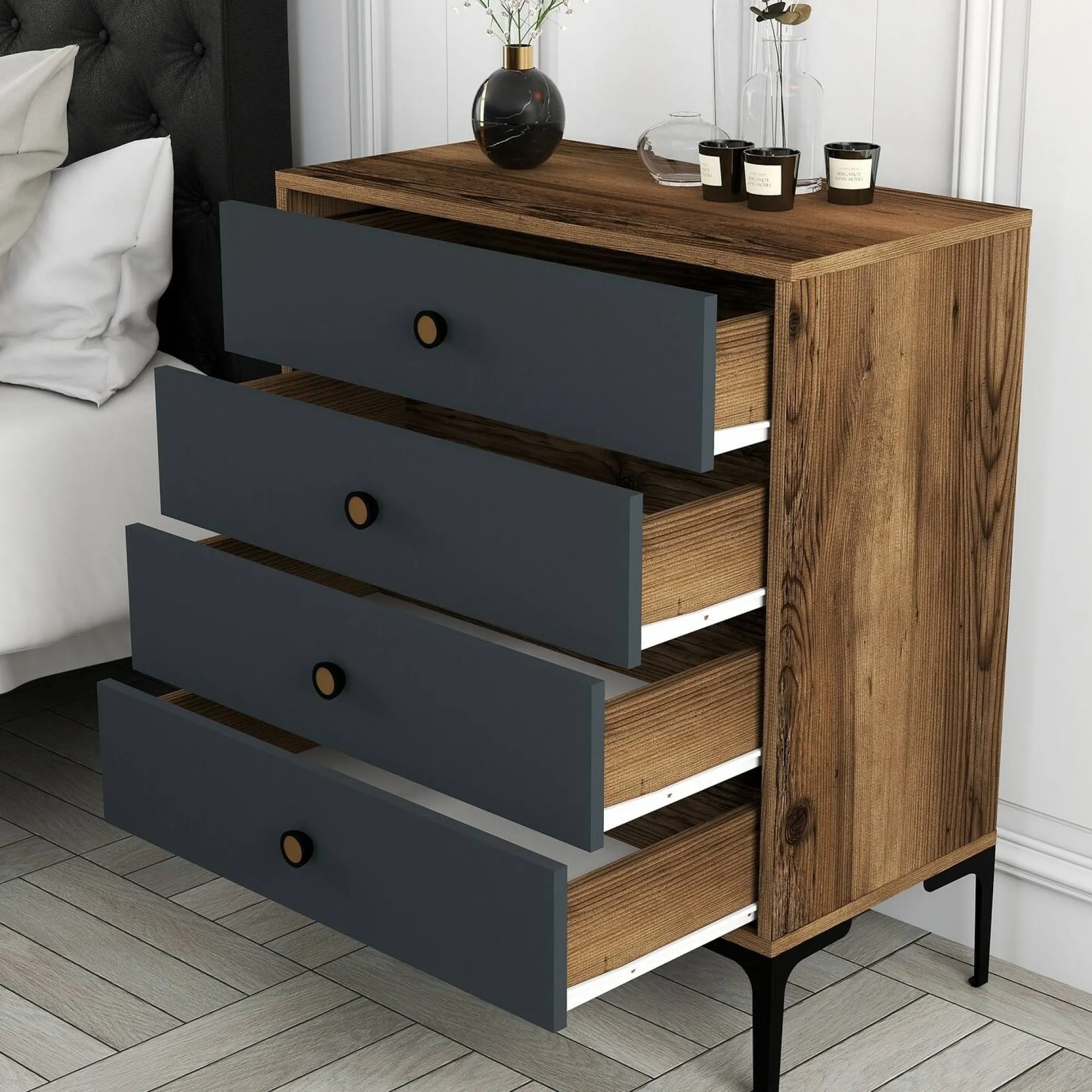 Cassettiera Daceitun, 76x40h91 cm, Noce e Antracite<Dmora Sale