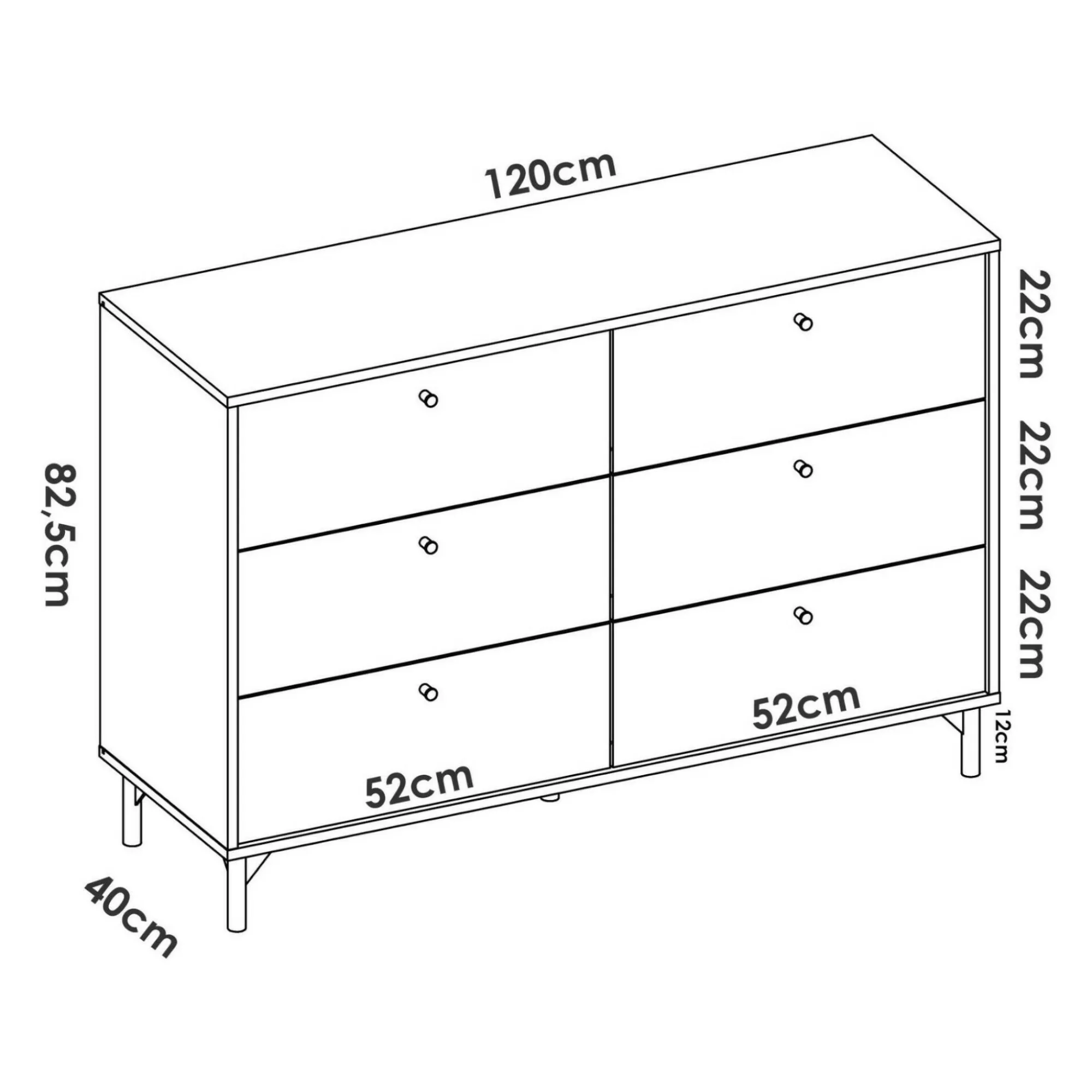 Cassettiera Dlogozz, 120x40h82 cm, Rovere e Antracite<Dmora Shop