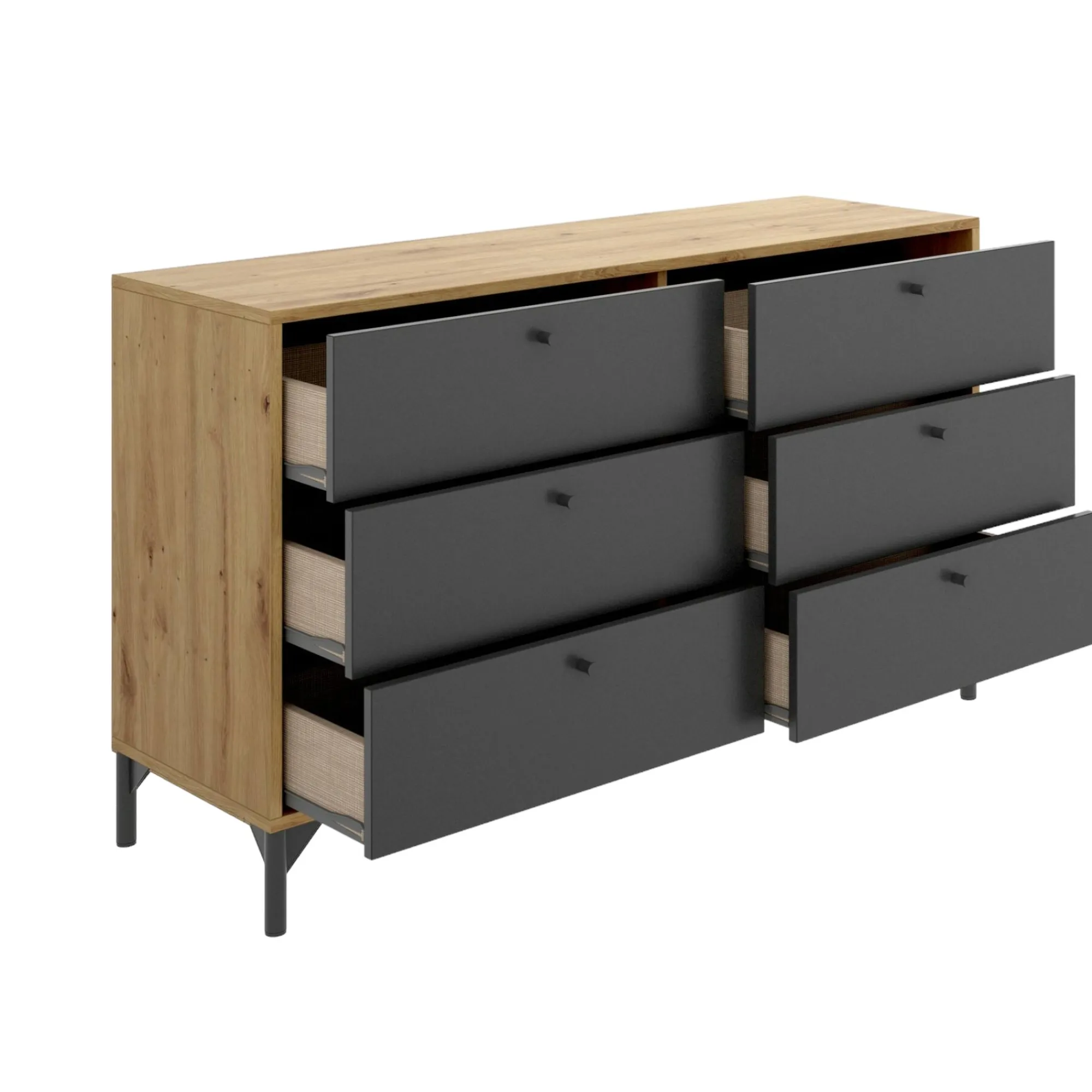 Cassettiera Dlogozz, 120x40h82 cm, Rovere e Antracite<Dmora Shop