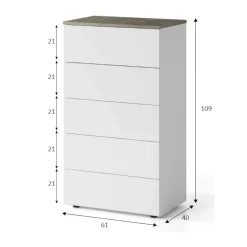 Cassettiera Dmeucc, 61x40h109 cm, Bianco e Rovere<Dmora Hot
