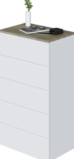 Cassettiera Dmeucc, 61x40h109 cm, Bianco e Rovere<Dmora Hot