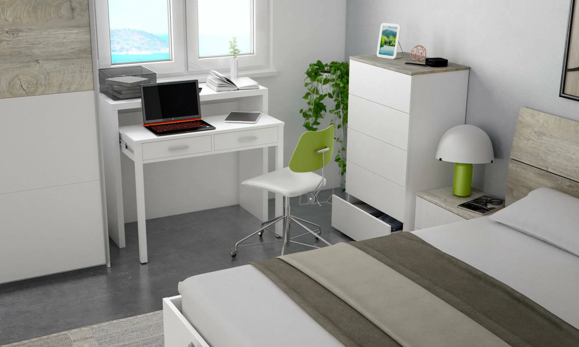 Cassettiera Dmeucc, 61x40h109 cm, Bianco e Rovere<Dmora Hot