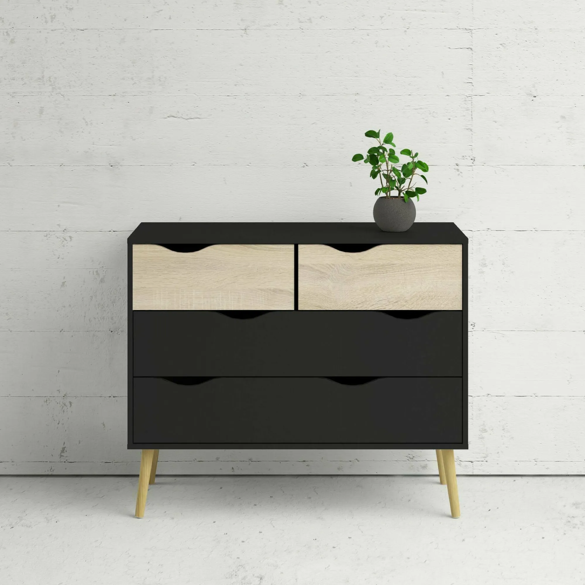 Cassettiera Dretso, 99x39 h82 cm, Nero e Quercia<Dmora Sale