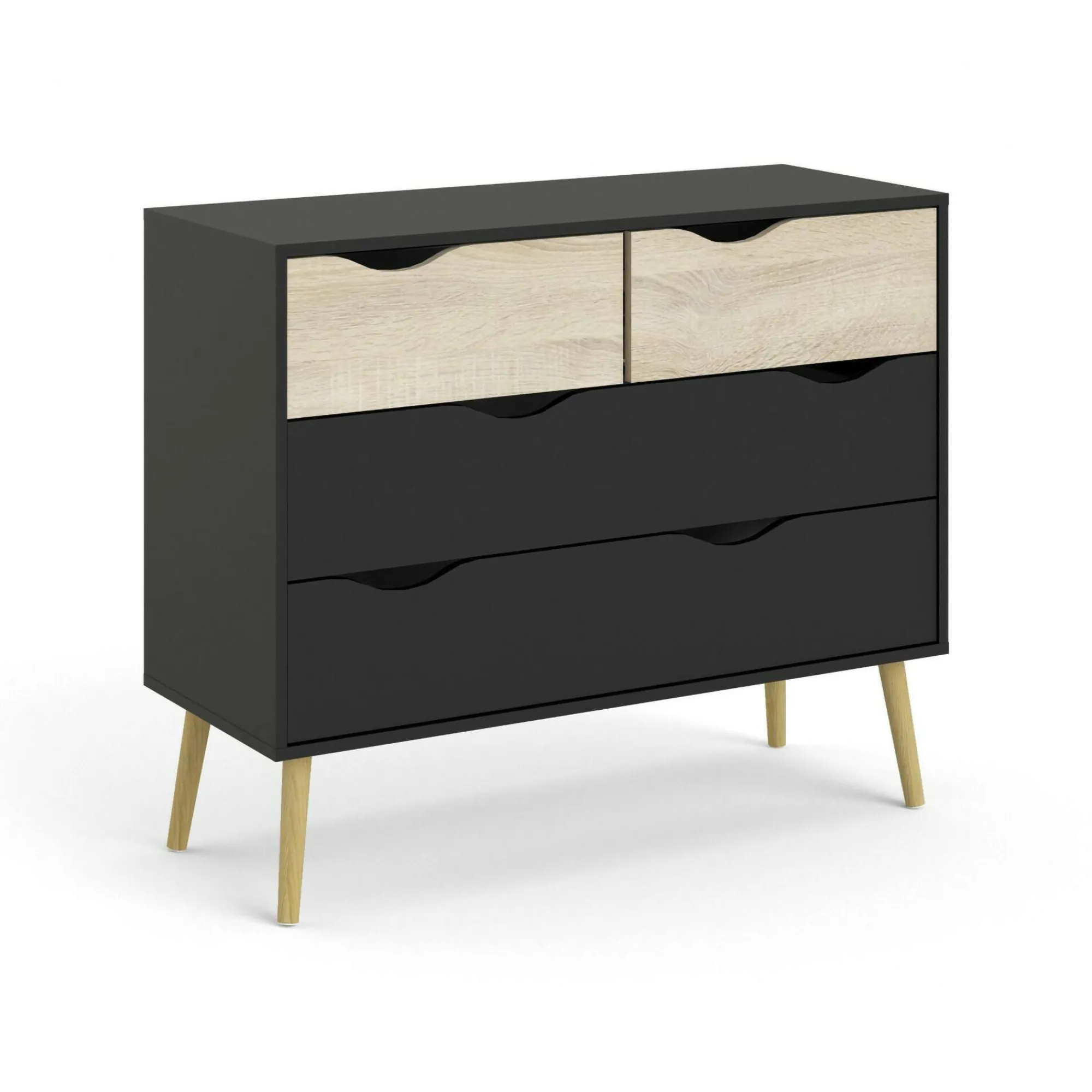 Cassettiera Dretso, 99x39 h82 cm, Nero e Quercia<Dmora Sale
