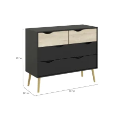 Cassettiera Dretso, 99x39 h82 cm, Nero e Quercia<Dmora Sale