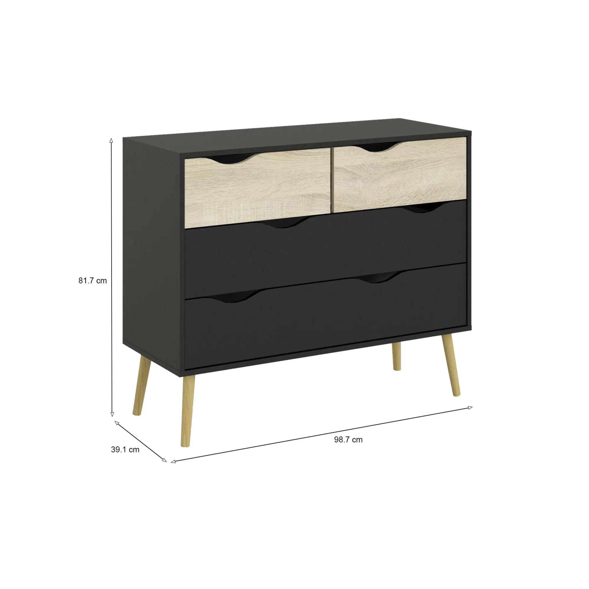 Cassettiera Dretso, 99x39 h82 cm, Nero e Quercia<Dmora Sale
