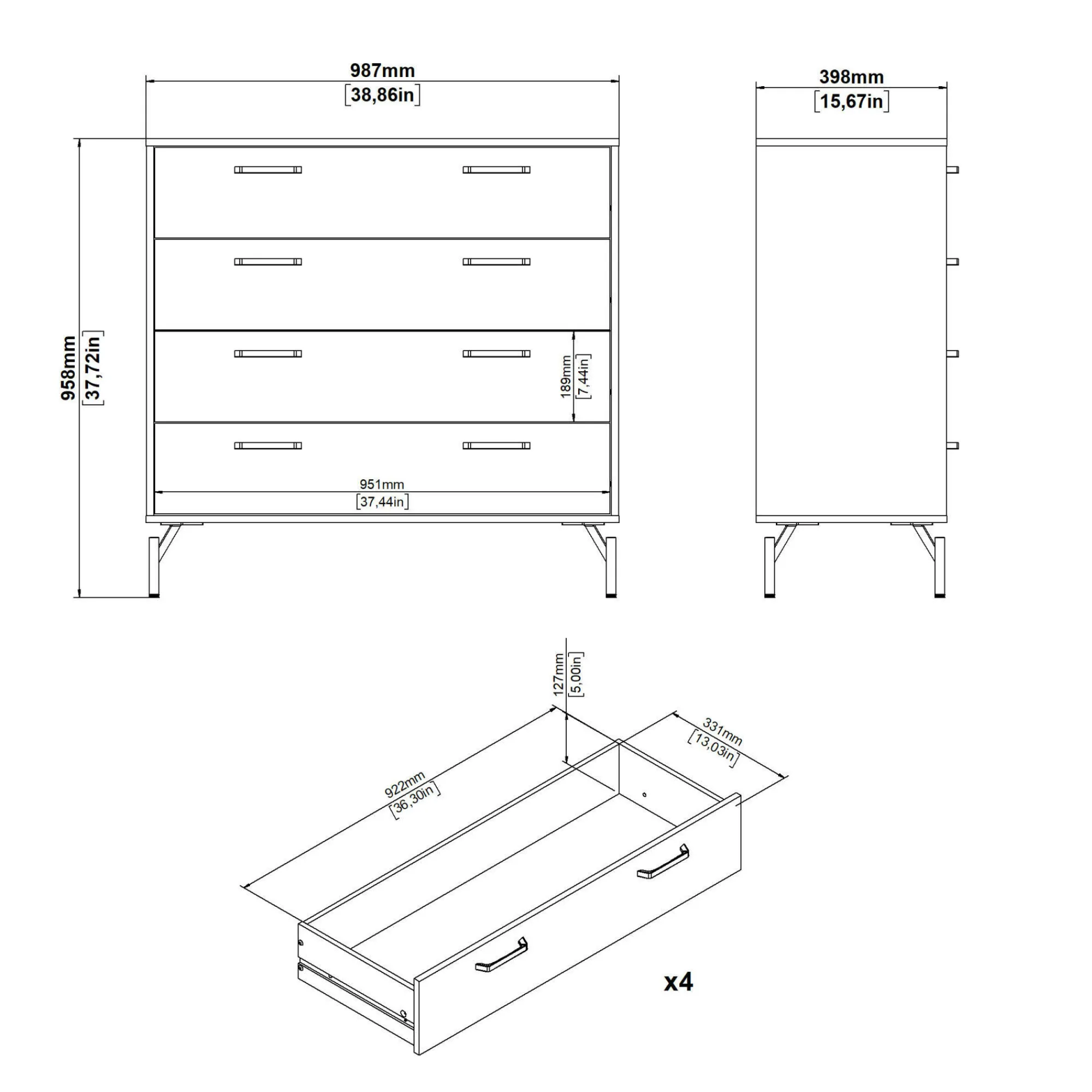 Cassettiera Drinald, 40x99 h96 cm,<Dmora Online