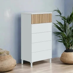Cassettiera Dzorr, 61x40 h118 cm, Bianco e Rovere<Dmora Discount