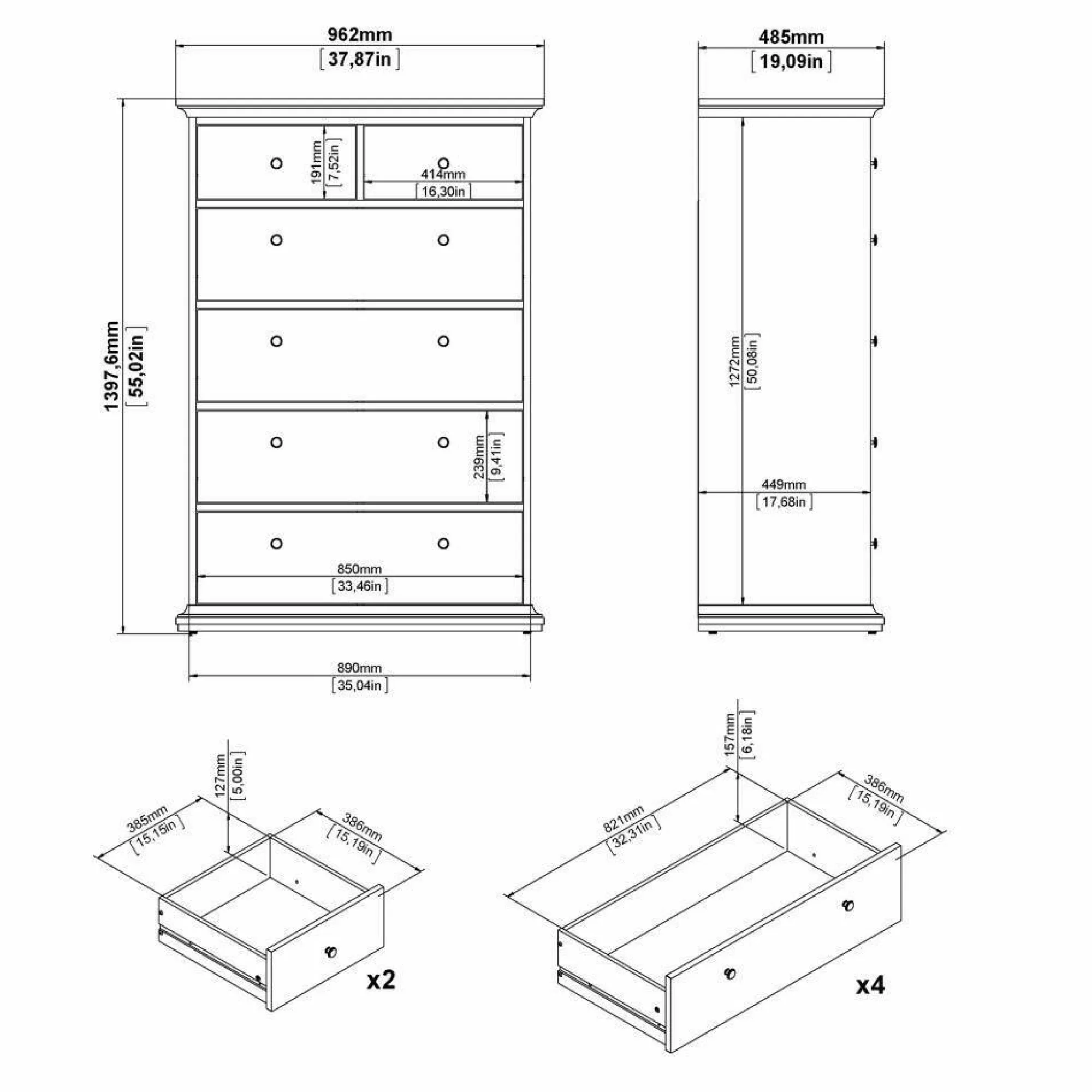 Cassettiera Gaetana, 96x49 h139 cm,<Dmora Store