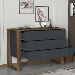 Cassettiera Jova, 110x45 h76 cm, Noce e Antracite<Dmora Shop
