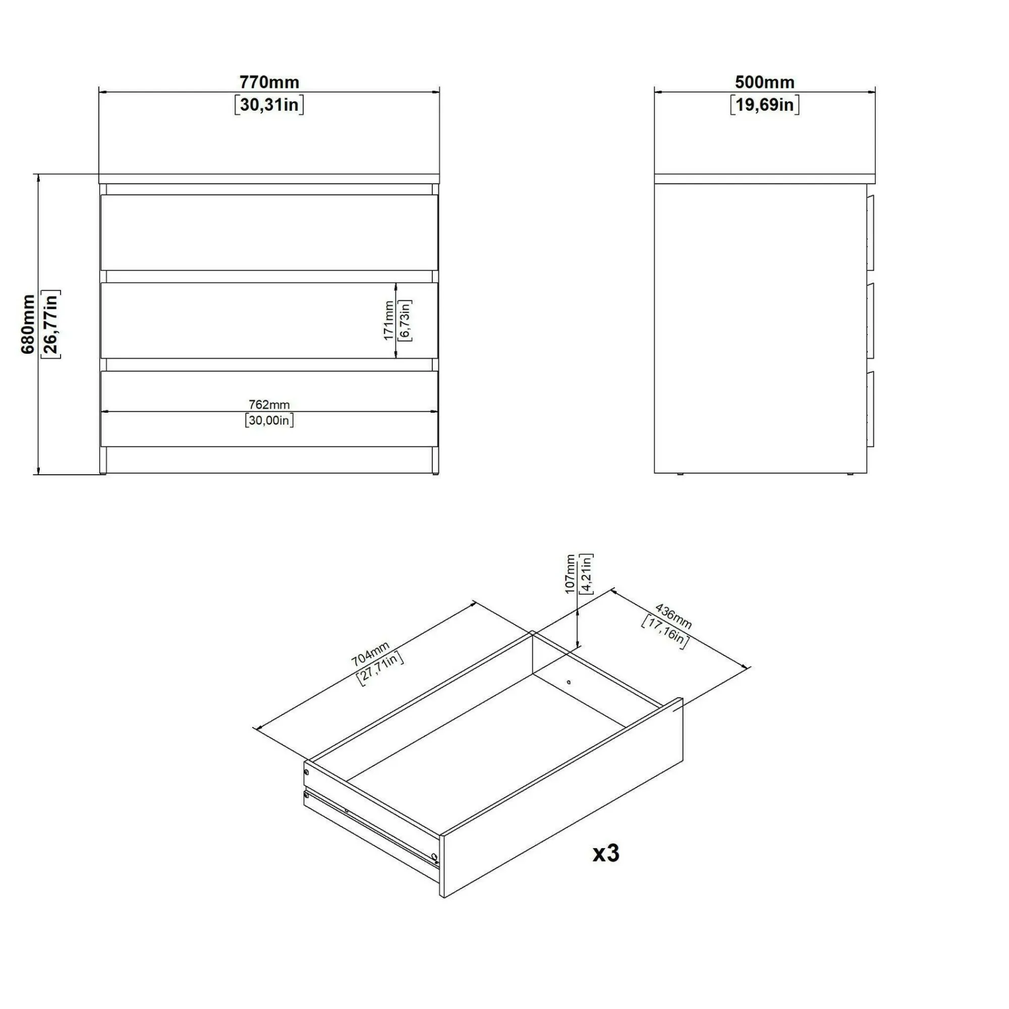 Cassettiera Kajiki, 50x77 h68 cm, Bianco<Dmora Hot