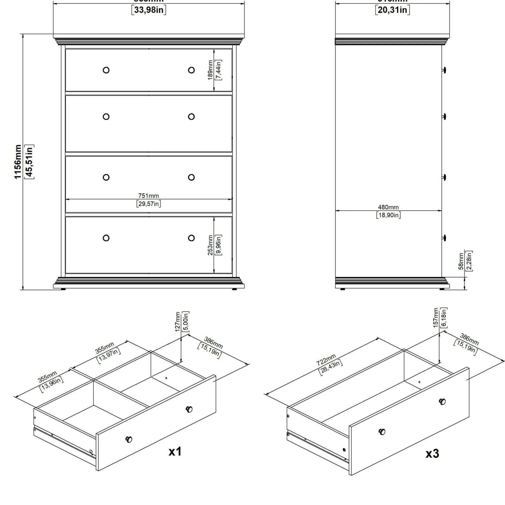 Cassettiera Lehar, 52x86 h116 cm,<Dmora Sale