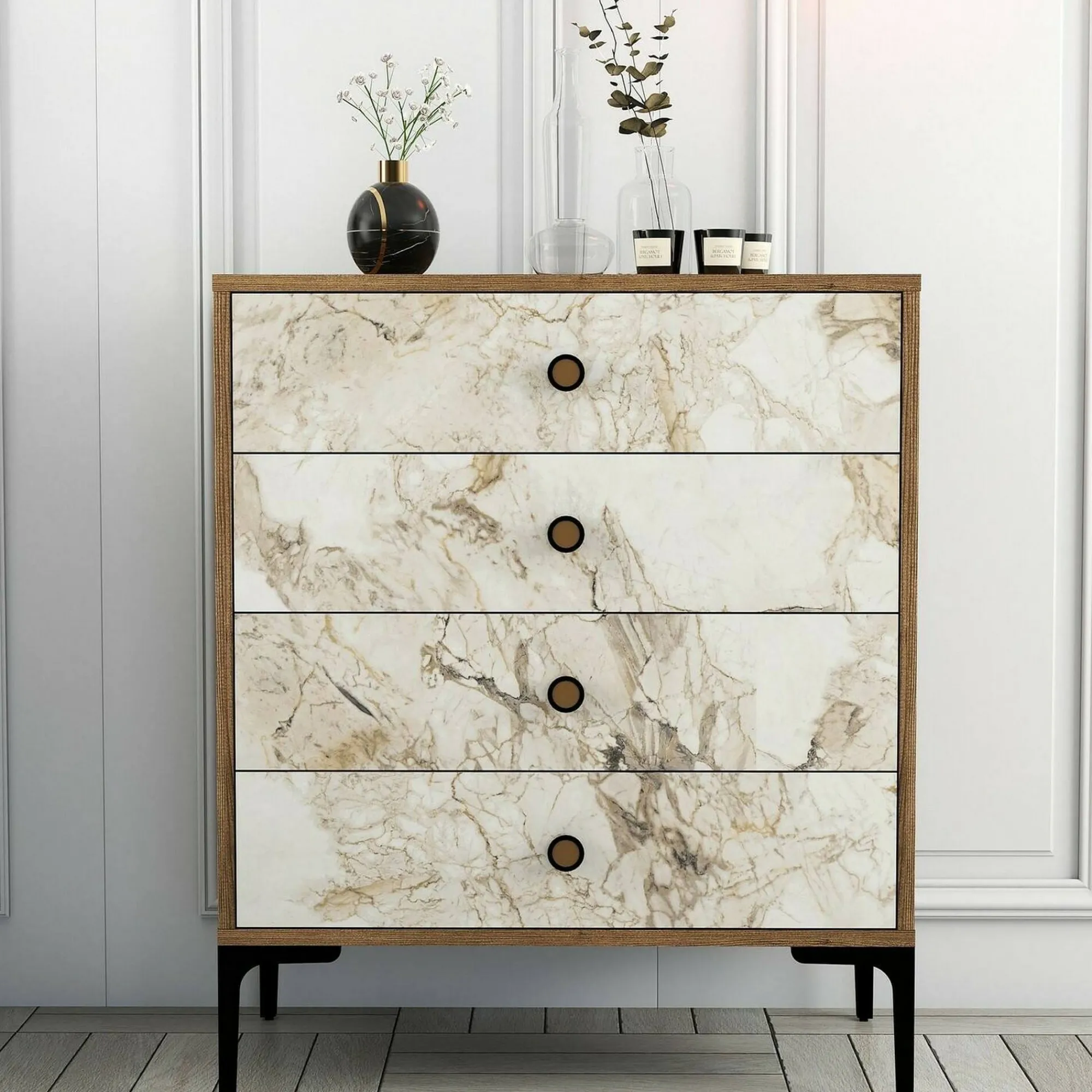Cassettiera Molly, 76x40h91 cm, Noce e Bianco<Dmora Sale