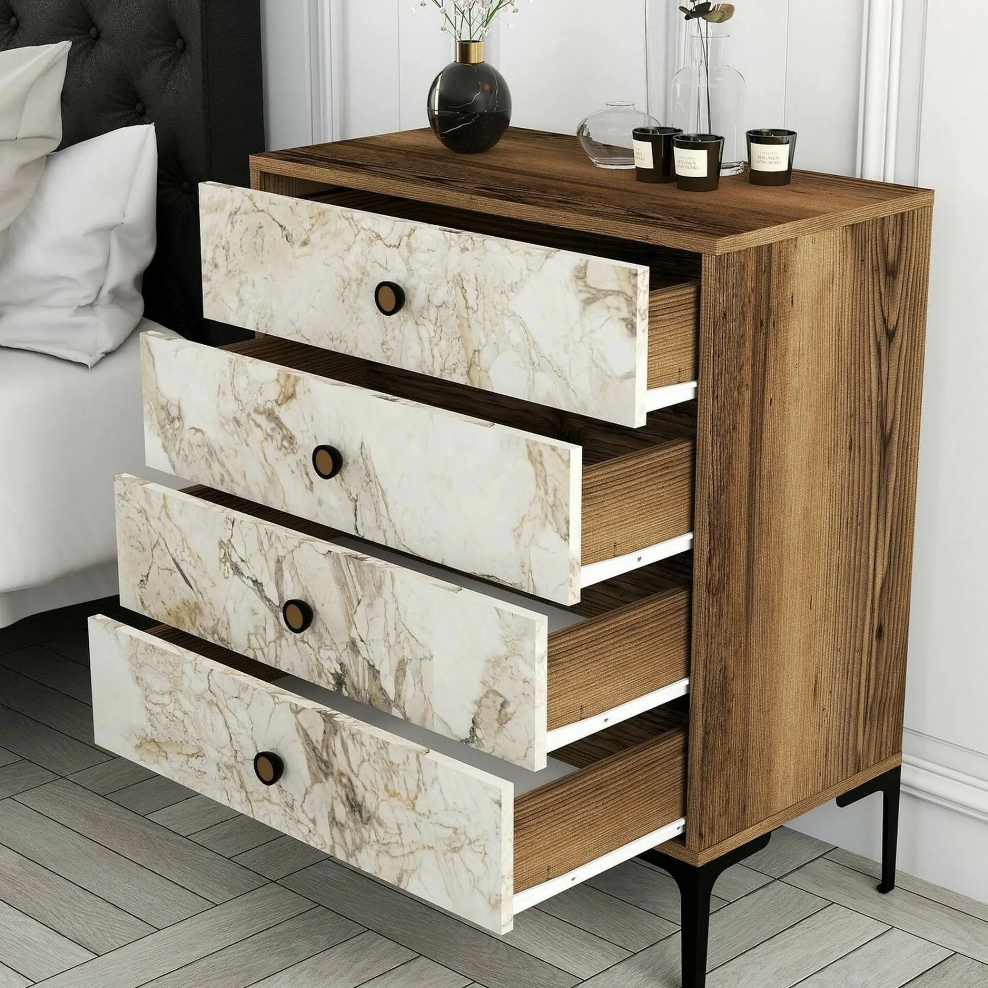 Cassettiera Molly, 76x40h91 cm, Noce e Bianco<Dmora Sale