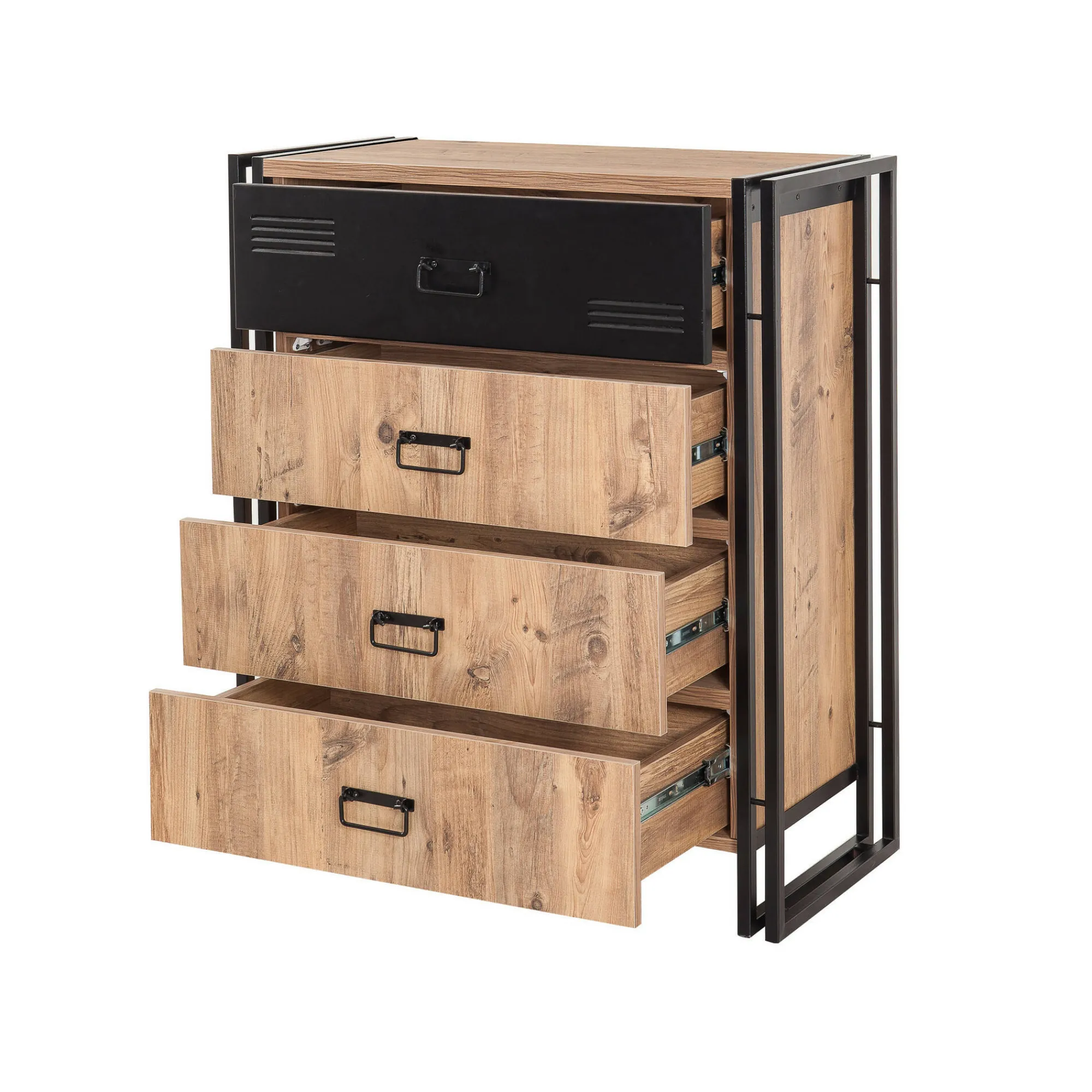 Cassettiera Nicolas, 90x40 h100 cm, Quercia e Nero<Dmora Hot