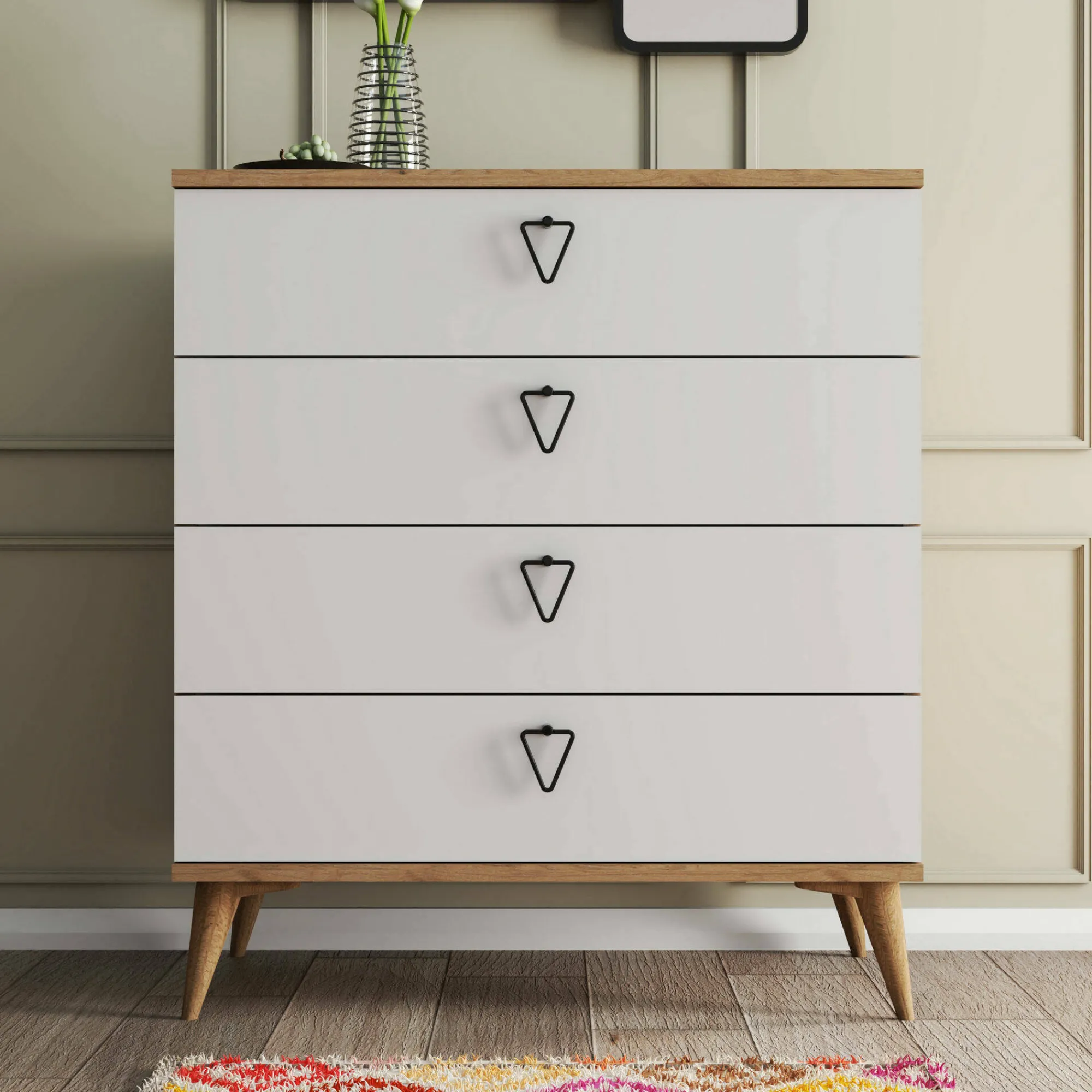 Cassettiera Paula, 80x45 h91 cm, Quercia e Bianco<Dmora Shop