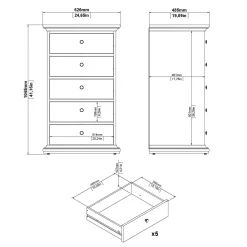 Cassettiera Pechino, 63x49 h105 cm,<Dmora Clearance