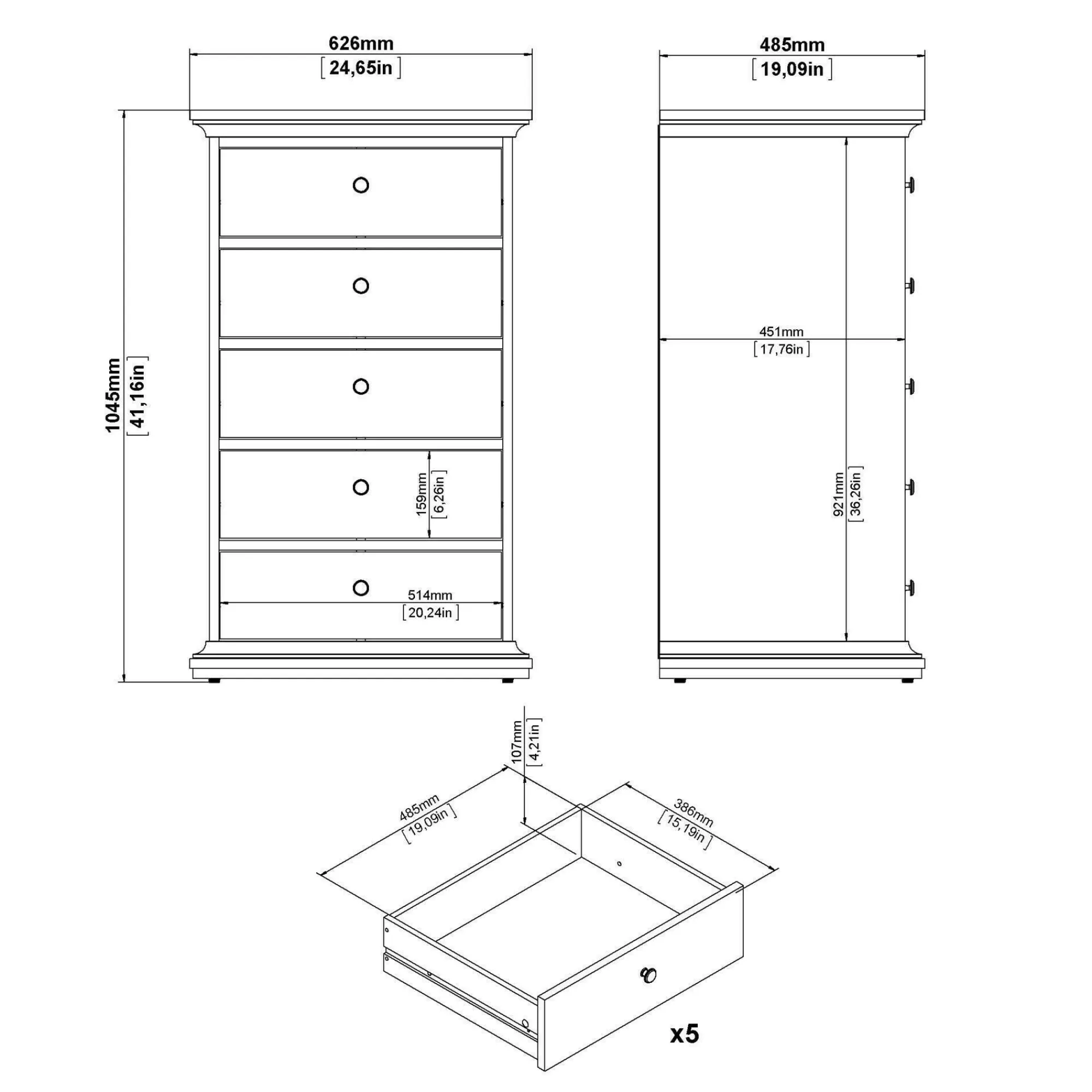 Cassettiera Pechino, 63x49 h105 cm,<Dmora Clearance