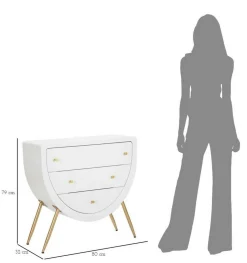 Cassettiera Rouge, 80x32 h79 cm, Bianco e Oro<Dmora Cheap