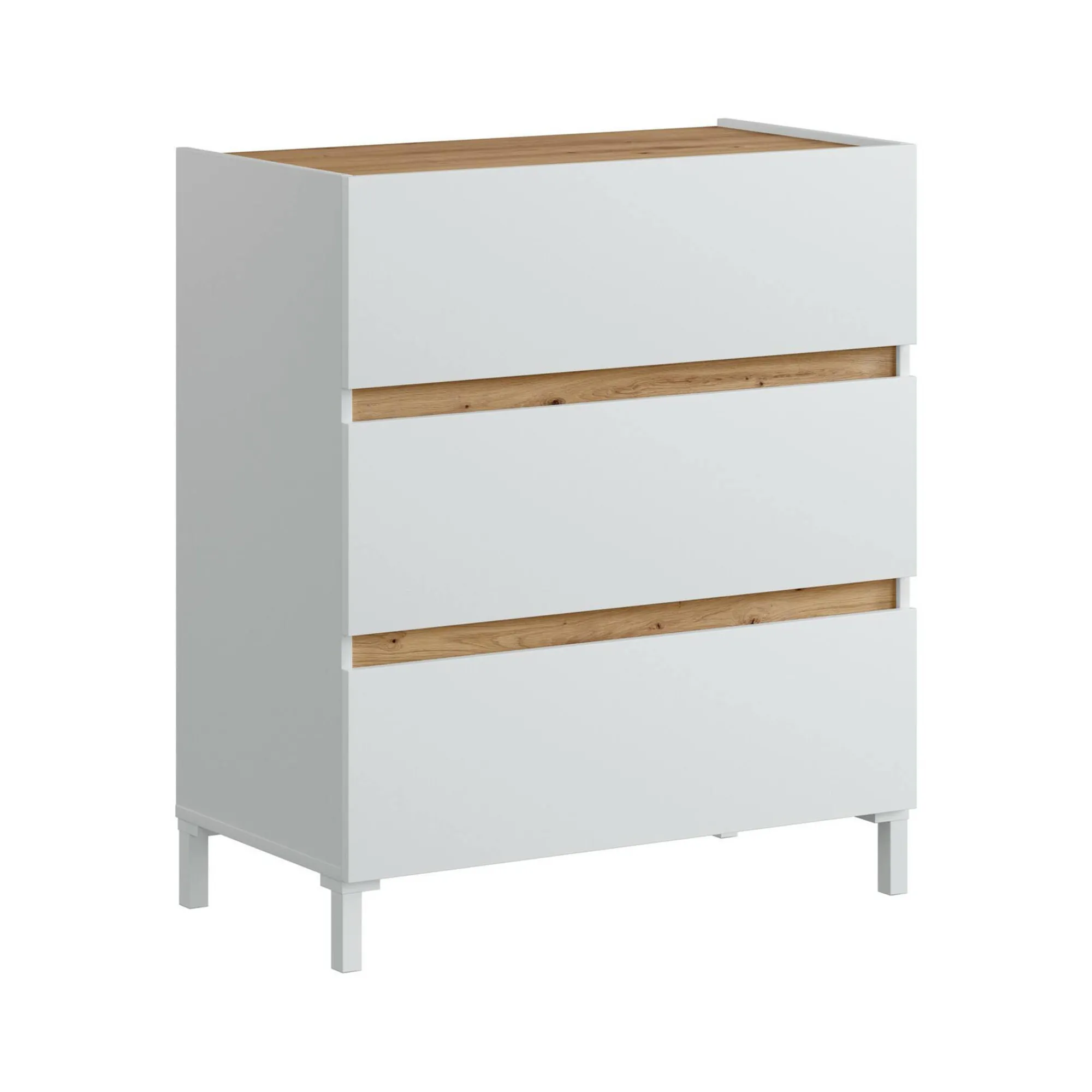 Cassettiera Teddy, 79x41 h91 cm, Bianco e Rovere Nodi<Dmora Fashion