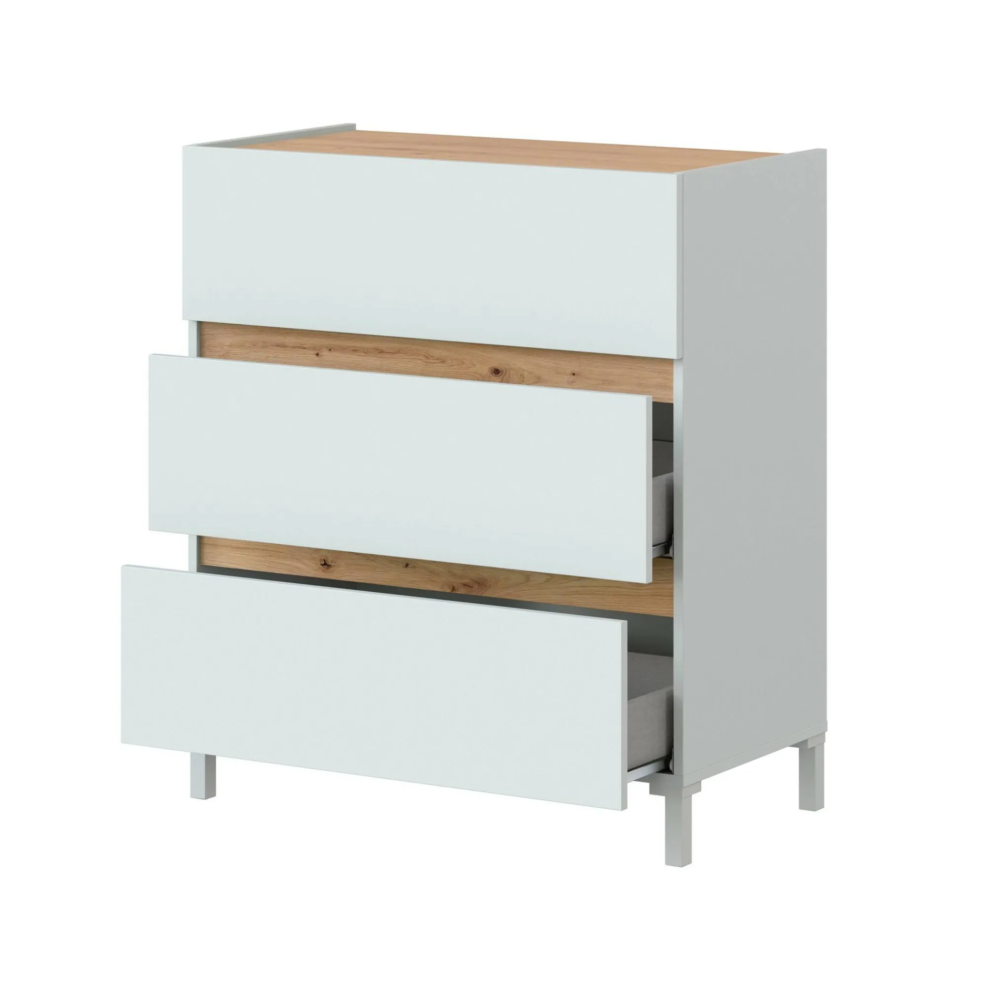 Cassettiera Teddy, 79x41 h91 cm, Bianco e Rovere Nodi<Dmora Fashion