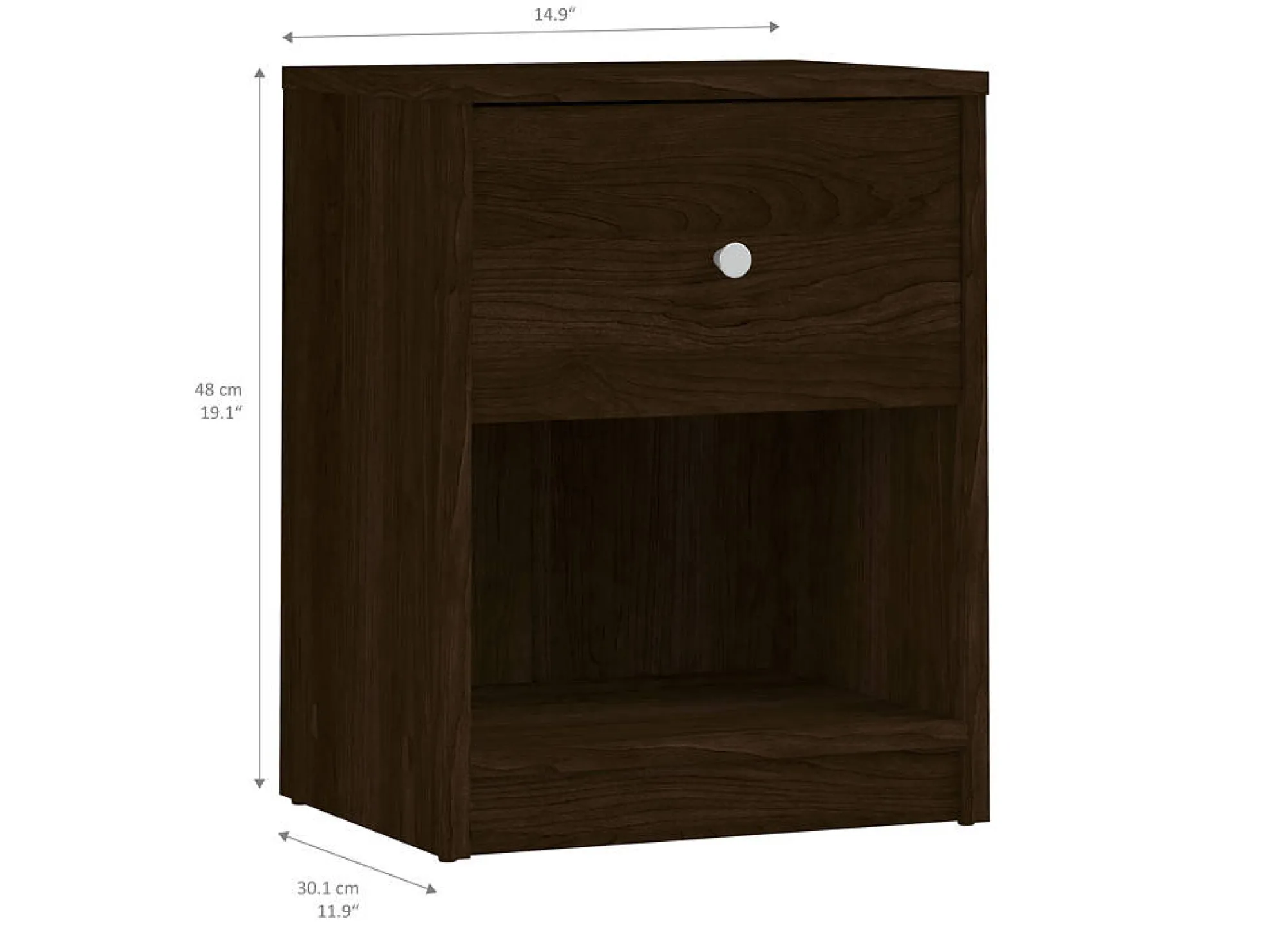 Comodino a un cassetto, colore marrone, cm 37.9 x 48.4 x 30.1<Dmora Best