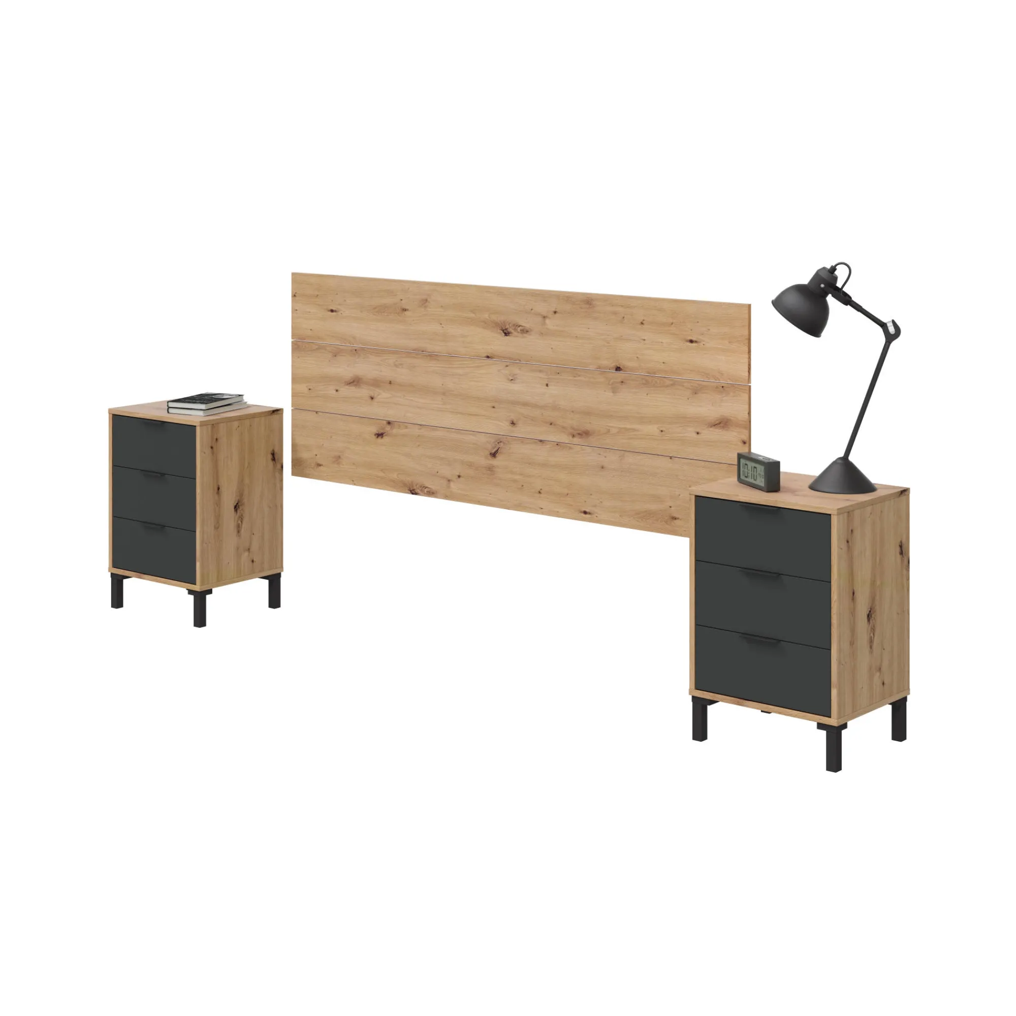 Comodino Allan, 160x2 cm, Rovere effetto nodi e Antracite<Dmora Fashion