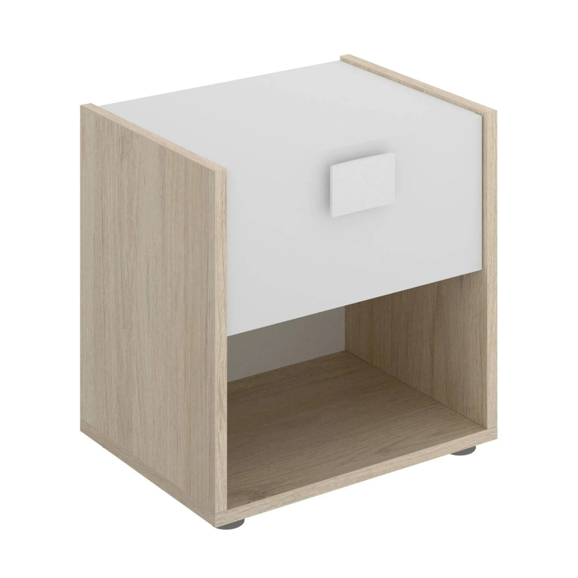 Comodino Artica, 40x33h42 cm, Bianco e Rovere<Dmora Clearance