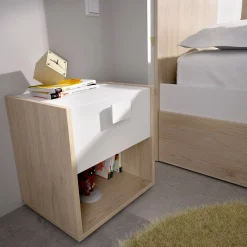 Comodino Artica, 40x33h42 cm, Bianco e Rovere<Dmora Clearance