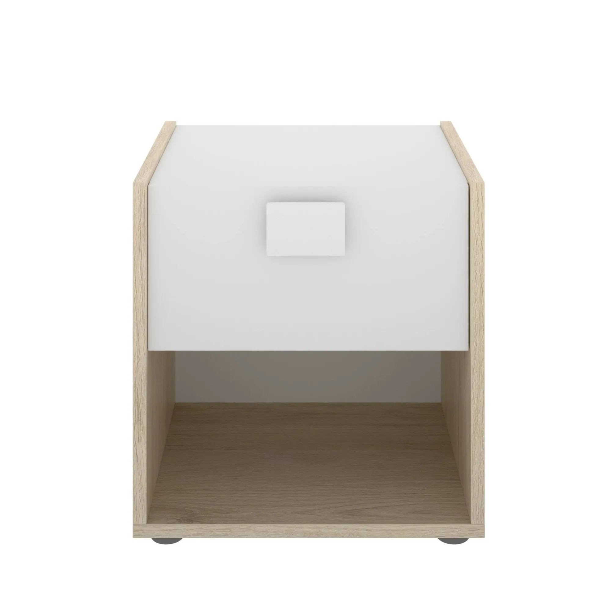 Comodino Artica, 40x33h42 cm, Bianco e Rovere<Dmora Clearance