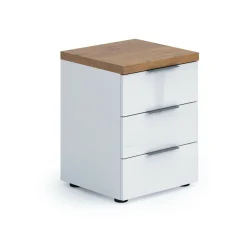 Comodino Ddawidowic, 45x43h55 cm, Bianco lucido e Rovere<Dmora Best Sale