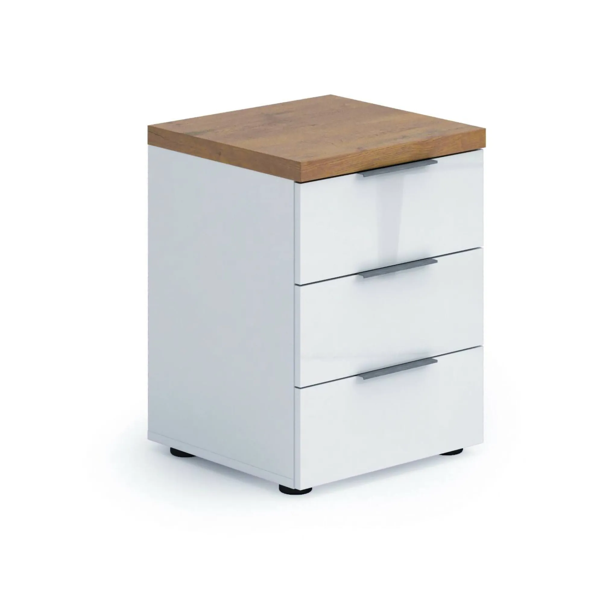 Comodino Ddawidowic, 45x43h55 cm, Bianco lucido e Rovere<Dmora Best Sale
