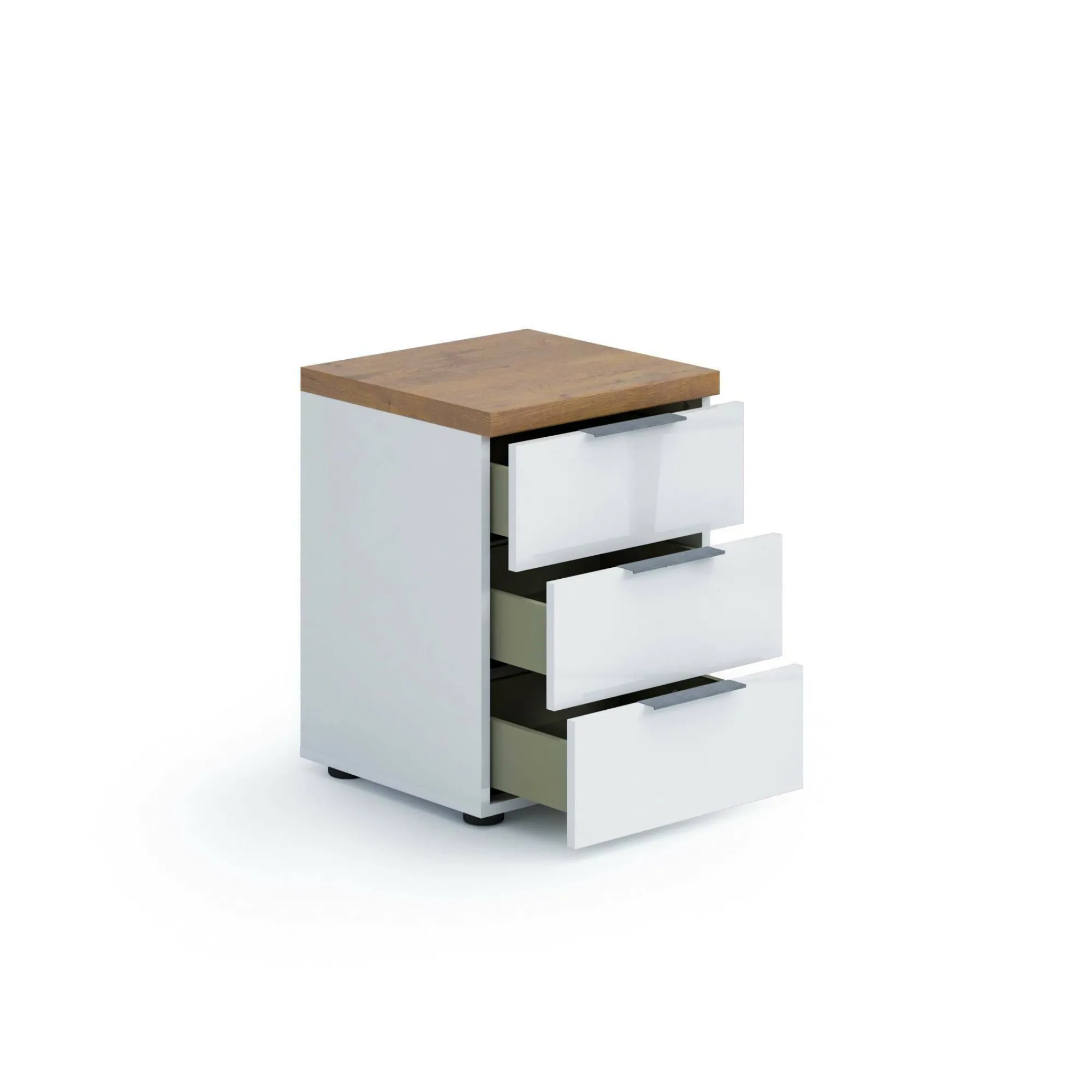 Comodino Ddawidowic, 45x43h55 cm, Bianco lucido e Rovere<Dmora Best Sale