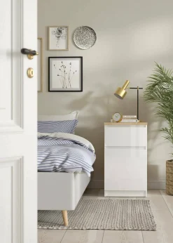 Comodino Delfini, 40x40 h70 cm, Bianco e Rovere<Dmora Discount