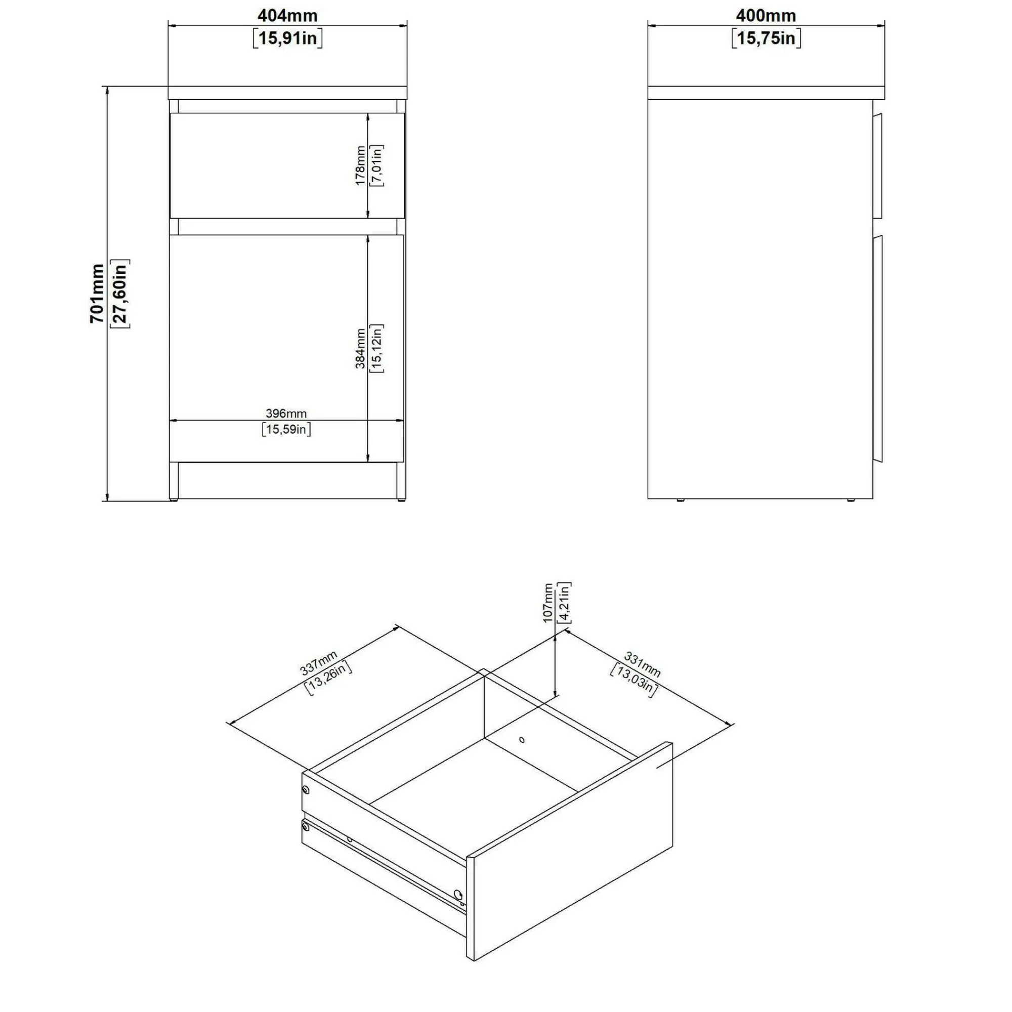 Comodino Delfini, 40x40 h70 cm, Bianco e Rovere<Dmora Discount