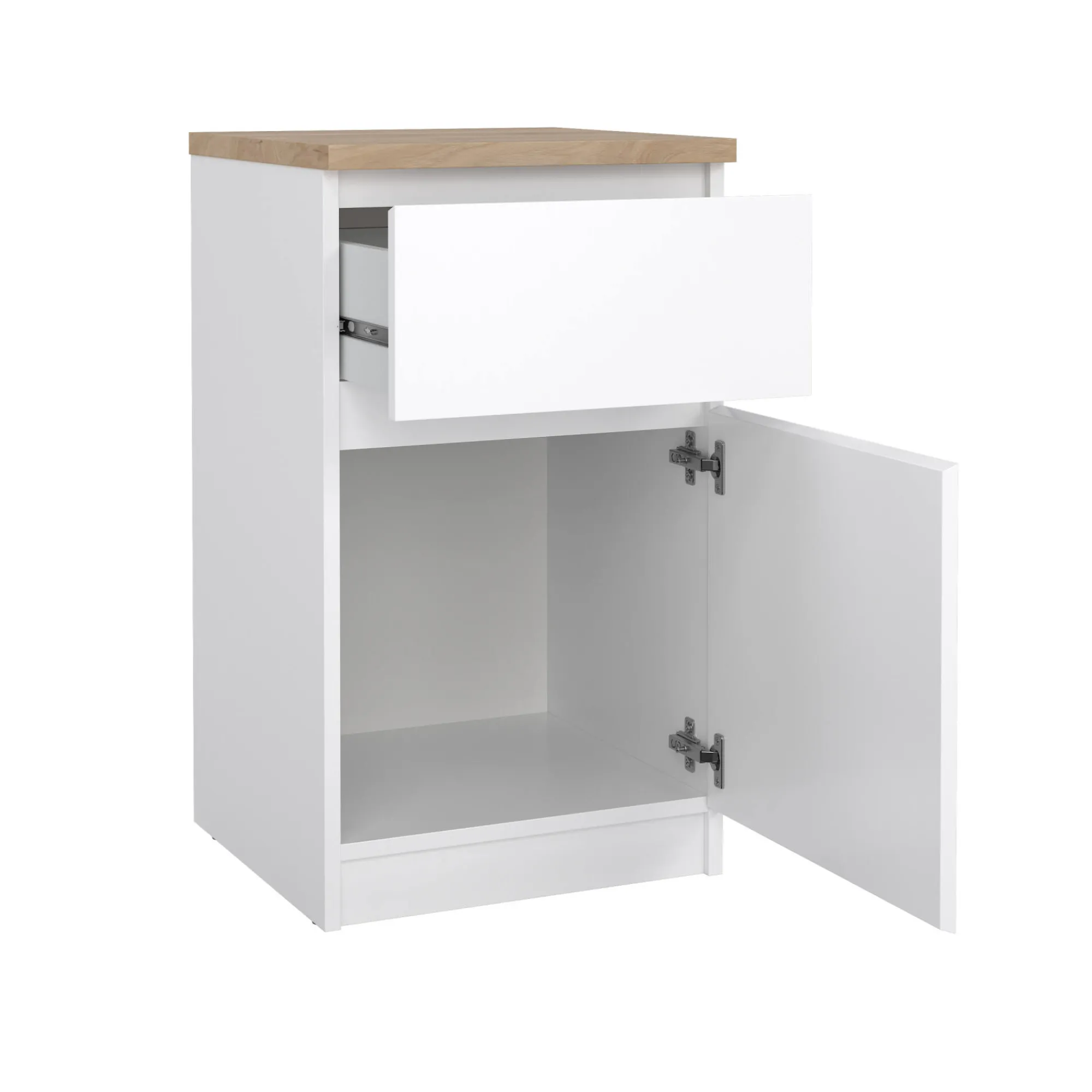 Comodino Delfini, 40x40 h70 cm, Bianco e Rovere<Dmora Discount