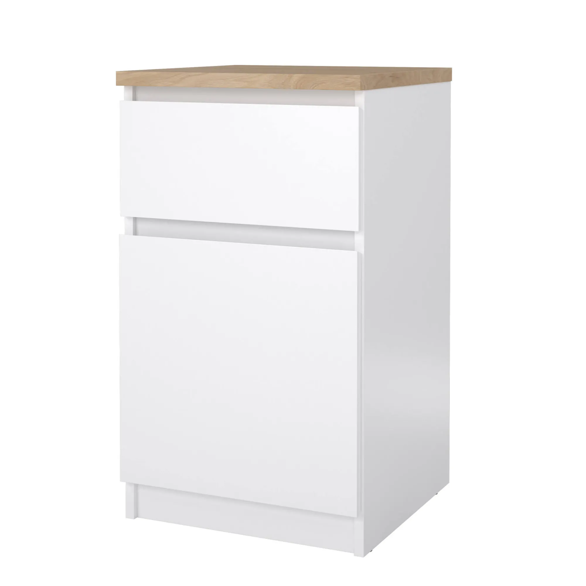 Comodino Delfini, 40x40 h70 cm, Bianco e Rovere<Dmora Discount