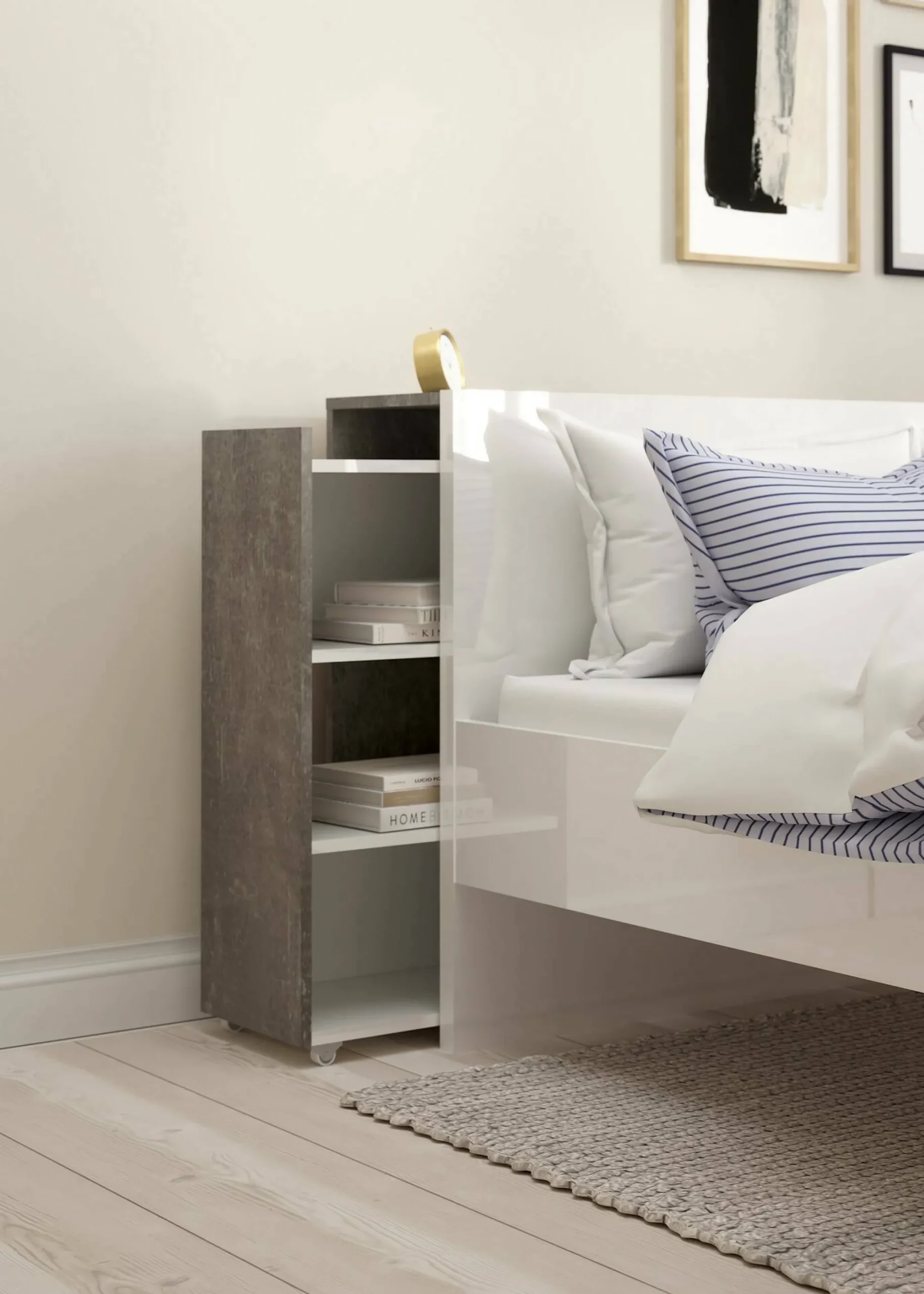 Comodino Delfino, 26x165 h80 cm, Cemento e Bianco<Dmora Outlet